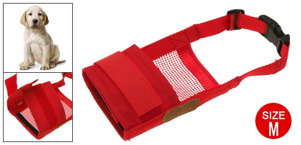 Size M Anti Bark Bite Chew Muzzle Mask Red Soft Mesh for Pet Dog