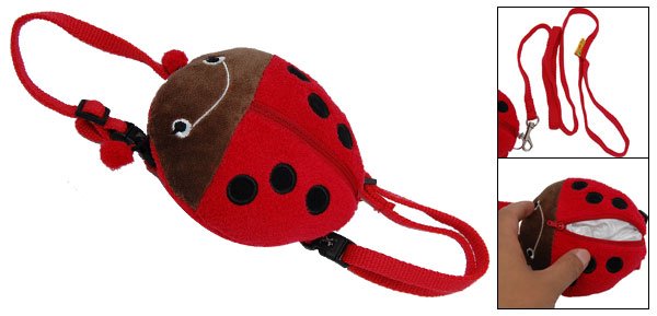 Red Ladybird Ladybug Pattern Dog Doggie Puppy Knapsack Pack & Leash