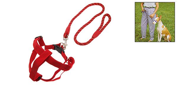 Nylon Medium Pet Dog Pulling Harness and Round Leash Red