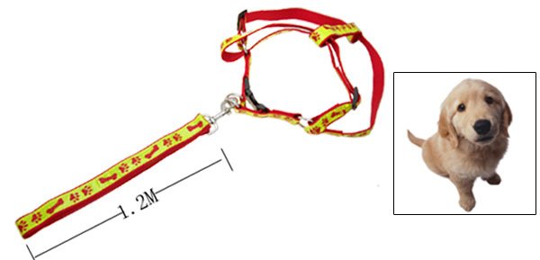 Paws Bones Design Nylon Pet Dog Harness and Leash Set Red