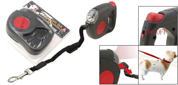 Flex 4.5M Retractable Dog Leash with Flashlight Torch Black