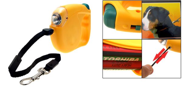 Yellow Flex Retractable Dog Leash with Flashlight Torch 15FT