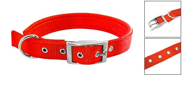 Chilly Pepper Red Soft Leather High Strength Nylon Dog Collar Strap -- Medium Size