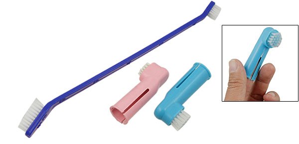 3Pcs Soft Bristle Navy Blue Handle Brush Finger Toothbrush for Pet Dog Cat