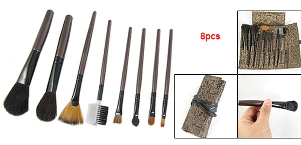 8pcs Plush Vegan Bare Brush Kit Makeup Nylon Bag