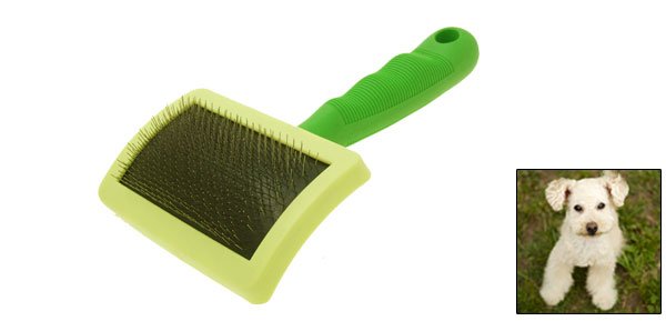 Soft Pet Dog Cat Bristles Grooming Brush with Green Handle