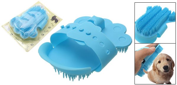 Blue Cat Dog Pet Hand Shape Plastic Shower Bath Brush