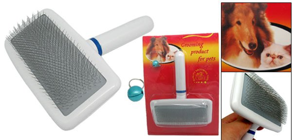 Pet Dog Cat Soft Bristles Grooming Brush with White Handle