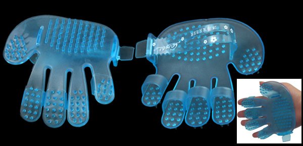 Cats Dogs Pet Grooming Massaing Bathing Blue Glove Brush