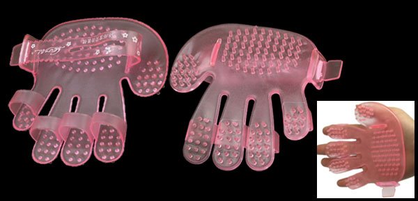 Small Dogs Cats Pet Massaging Bathing Pink Plastic Glove Brush