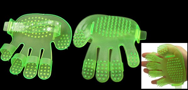 Dogs Cats Pet Grooming Bath Massage Green Plastic Glove Brush
