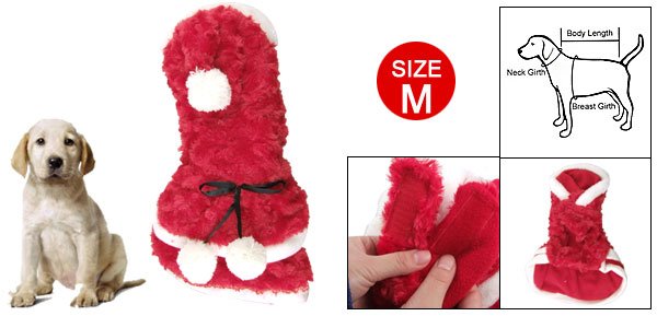 Red Plush Christmas Style Tiered Hem Pet Dog Apparel Clothes M