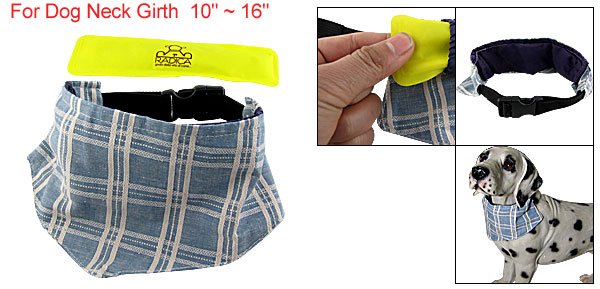 Check Pattern Dog Scarf w Adjustable Black Collar Ice Bag