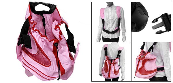 Half Round Base Red Mesh Pink Drawstring Top Pet Dog Carrier Bag