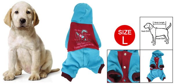 Blue Red Rabbit Pattern Press Stud Pet Doggy Hooded Clothes L