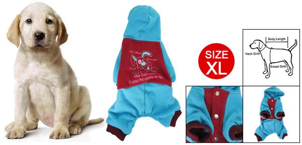 Rabbit Print Red Blue Press Stud Closure Pet Dog Apparel Jumpsuit XL