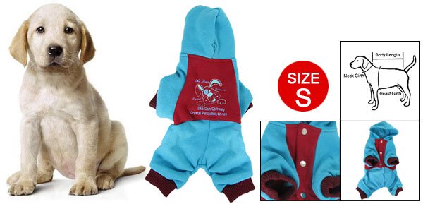 Rabbit Print Press Button Closure Pet Dog Hooded Clothes Red Blue S