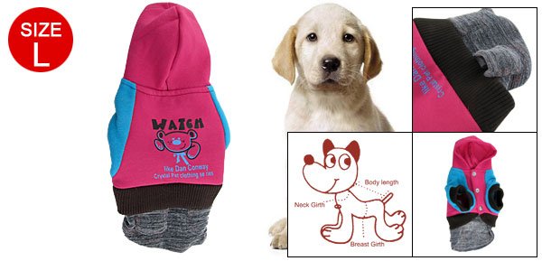 Pet Dog Fuchsia Blue Elastic Cuffs Hem Winter Pocket Dress L