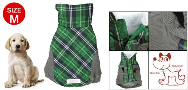 Green Gray Cotton Hook Loop Fastener Lattice Clothes for Dog M