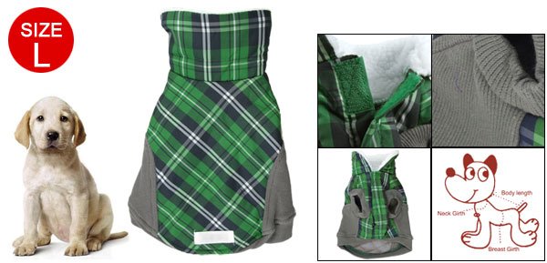 Gray Green Hook Loop Fastener Check Print Dog Clothes L
