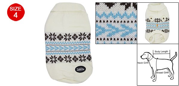off White Turtle Neck Knitting Flower Sweater for Dog Pet Size 4