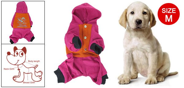 Ribbed Cuff Jumpsuit Romper Clothes Orange Fuchsia M for Dog
