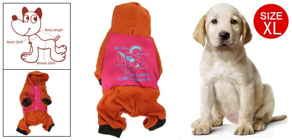 One Piece Clothes Rabbit Print Jumpsuit Orange Fuchsia XL for Dog