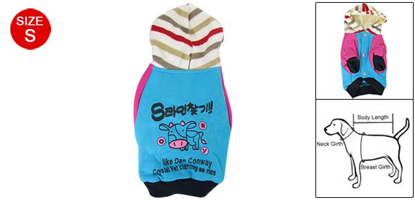 Pet Dog Autumn Apparel Fuchsia Blue Cow Print Hoodie Clothes S