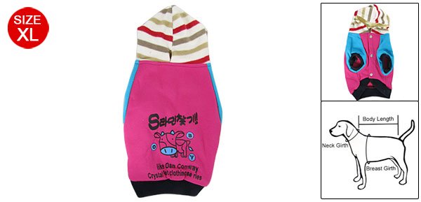 XL Blue Fuchsia Press Stud Fastening Striped-Hoodie Dog Pet Clothes