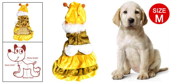 Size M Bee Style Yellow Coffee Velvet Dress Pet Dog Apparel