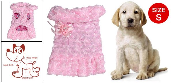 Dog Pet Pink Plush Winter Coat Apparel w Brooch Size S
