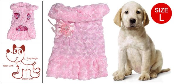 Pet Dogs Winter Warm Pink Bead Bowknot Brooch Plush Coat Size L