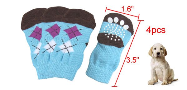 Argyle Pattern Knitted Stretchy Socks 4Pcs for Pet Dog