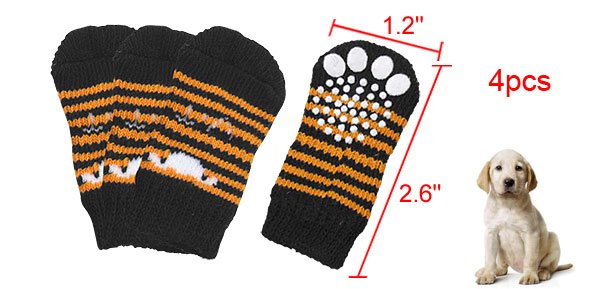 Puppy Yellow Black Striped Knitted Non-slip Socks 4pcs