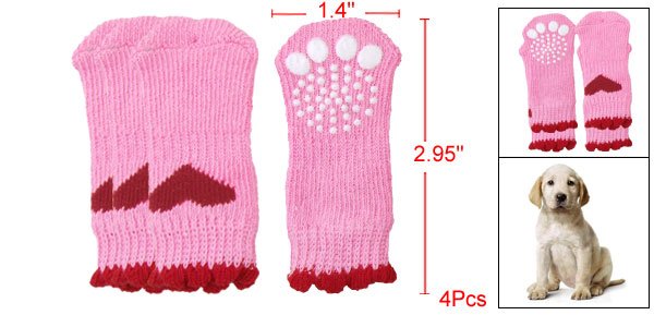 Heart Pattern Knitted Stretchy Socks Pink Red for Doggy