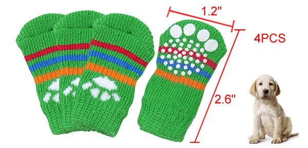 Paw Pattern Colorful Stripe Green Elastic Socks for Dog