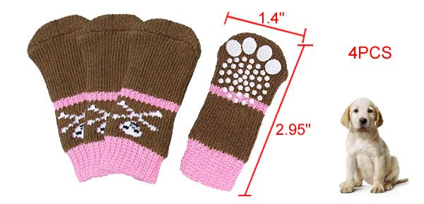Brown Pink Knitted Stretchy Non-slip Socks 4Pcs for Dog