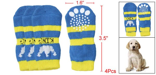 Puppy Crown Pattern Knitted Stretchy Blue Yellow Socks