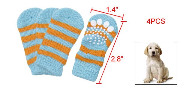 Dog Striped Pattern Stretchy Knitted Socks Blue Yellow