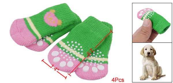 4Pcs Bear Head Patterns Soft Socks Green Pink for Pet Puppy Dog