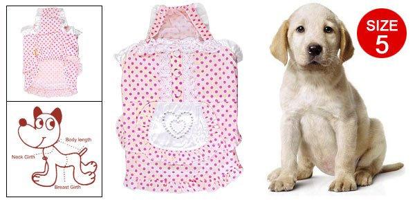 Pink Elastic Strap Dot Lace Trim Tiered Servant Style Pet Dog Dress Size 5