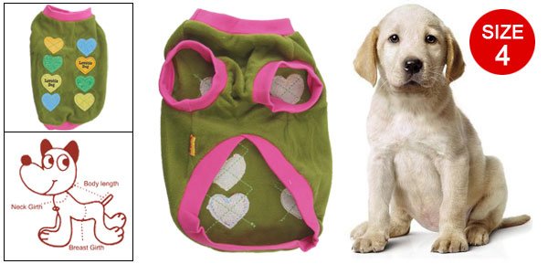 Size 4 Green Soft Heart Pattern Round Neck Winter Apparel Clothes for Doggie