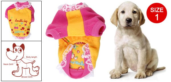 Size 1 Lace Hem Fruits Plants Printed Winter Clothes Pink Yellow for Puppy