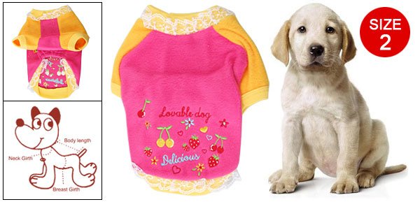 Size 2 Pink Yellow Strawberry Cherry Printed Lace Rim Pet Warm Clothes