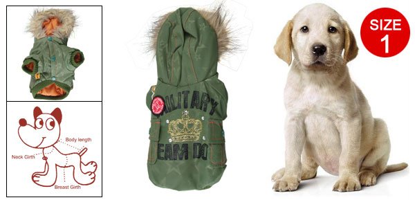 Size 1 Star Printed Lining Crown Rhinestone Decor Pet Dog Hooded Clothes Green