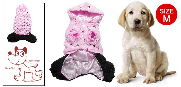 Pet Dog Clothes Sequin Winter Warm Jumpsuit Pink Black M