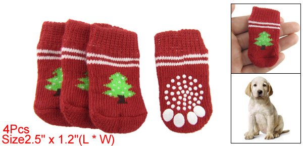 Pet Puppy Red White Antiskid Christmas Tree Decor Warm Socks