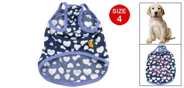 Blue Hem Hearts Pattern Cyan Tank Shirt Size 4 for Dog