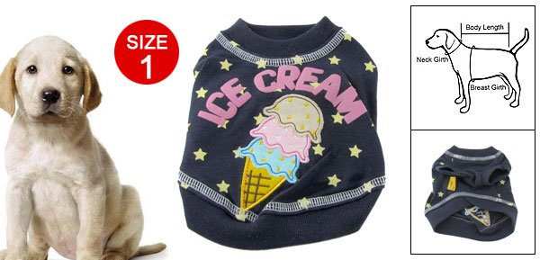 Doggy Ice Cream Pattern Stars Print Blue T-shirt Size 1
