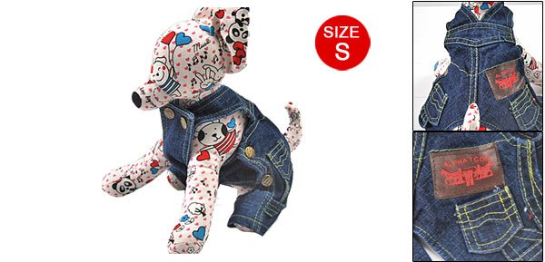 Pet Dog Adjustable Blue Denim Suspender Trousers S